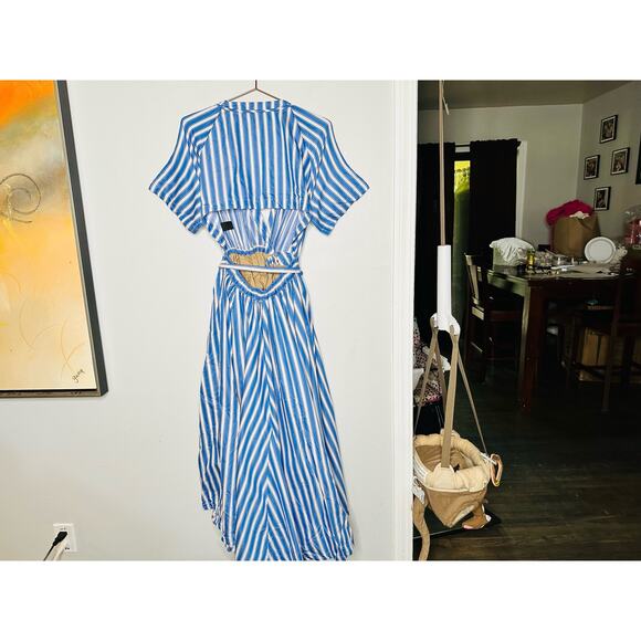 ROSIE ASSOULIN Blue White Striped Wrap Skort Side Slit V-Neckline Dress Size 6 - Picture 16 of 16